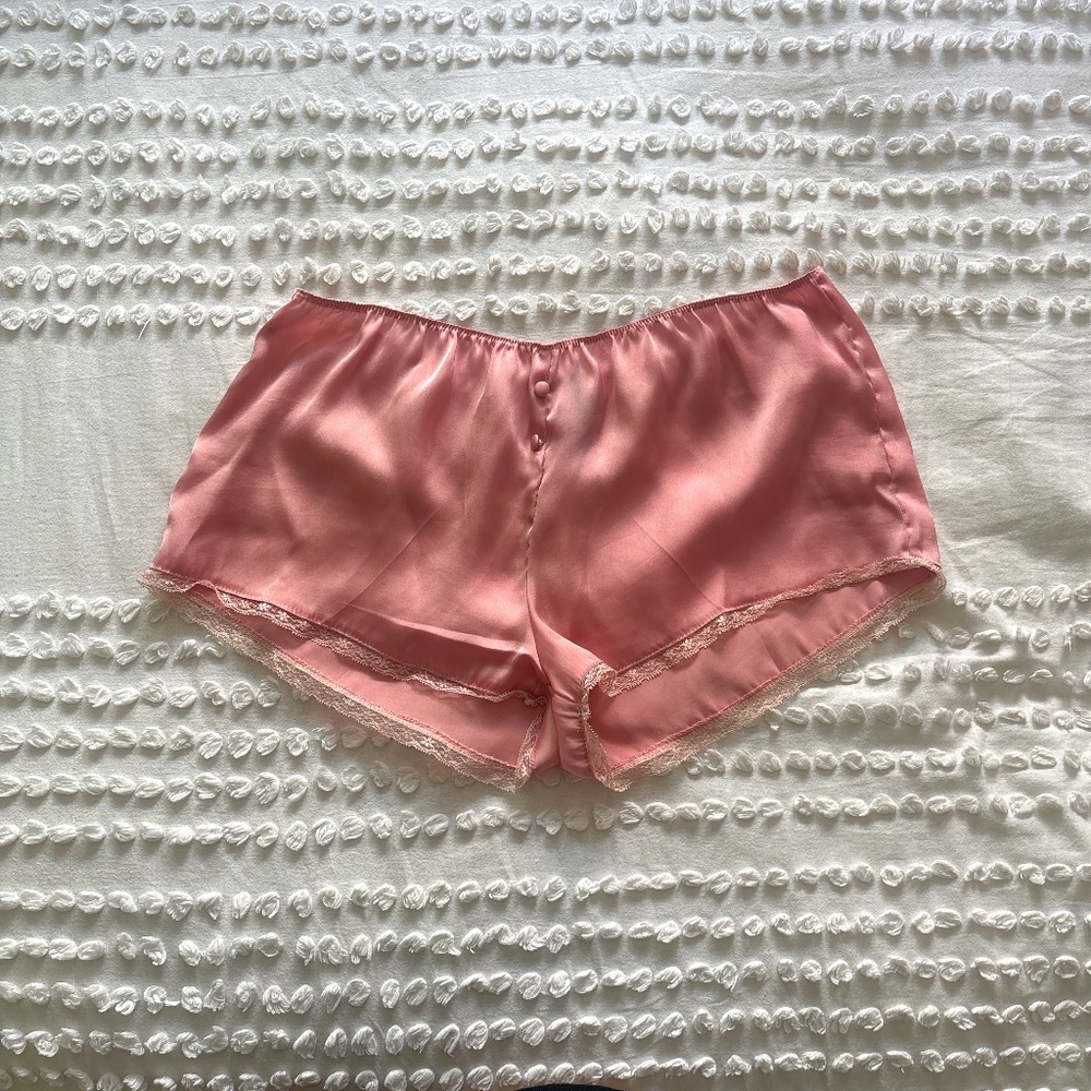 Sense collection, pink pajama mini shirt with white lace trim